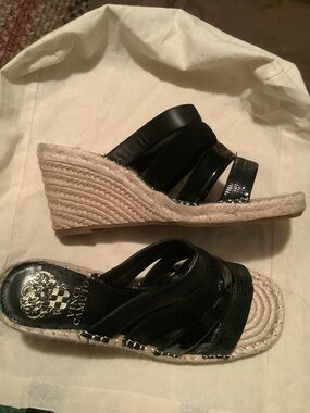Vince Camuto Black Espadrille Wedge Slide Sandals